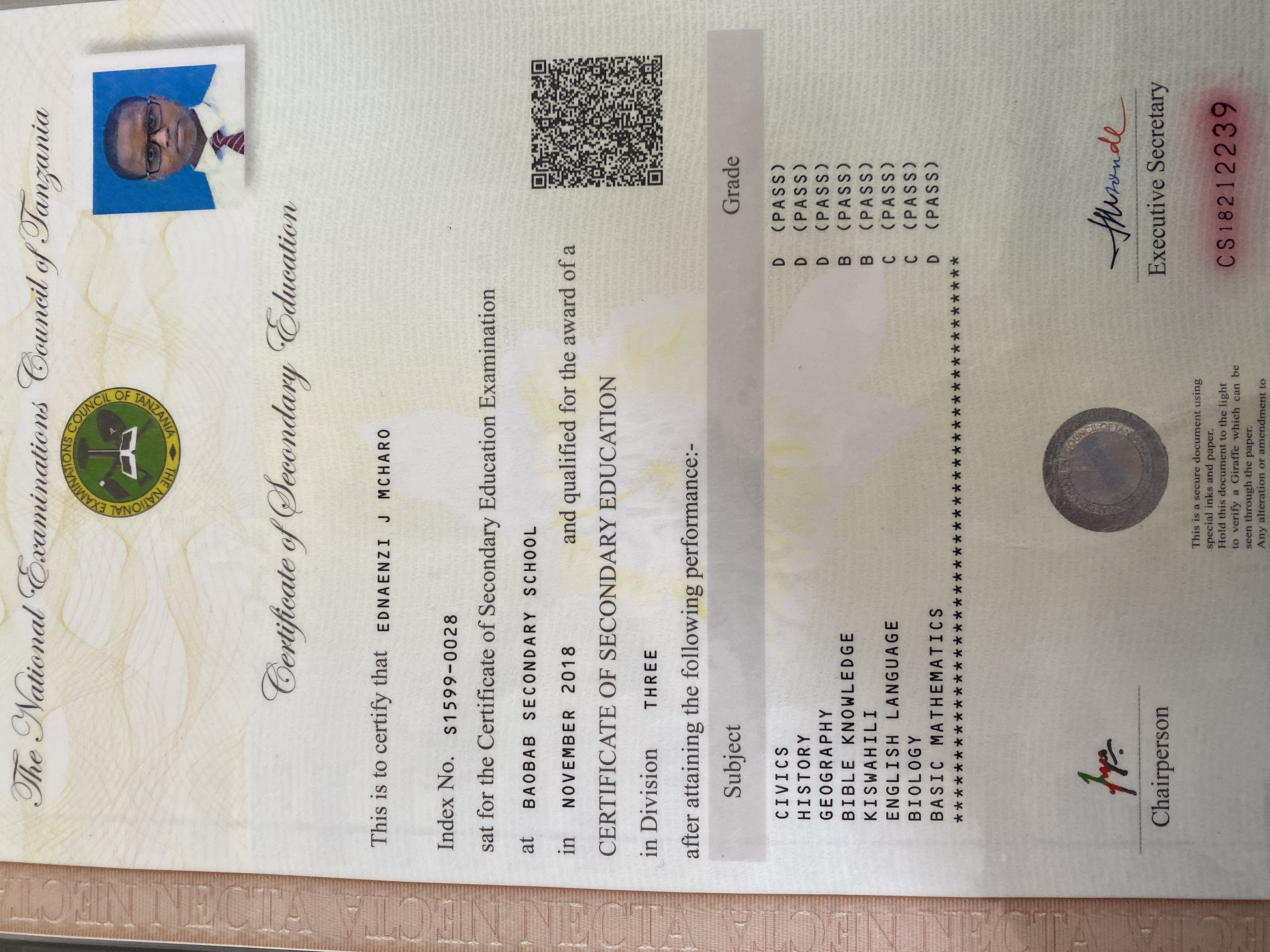 Certificate of secondary level